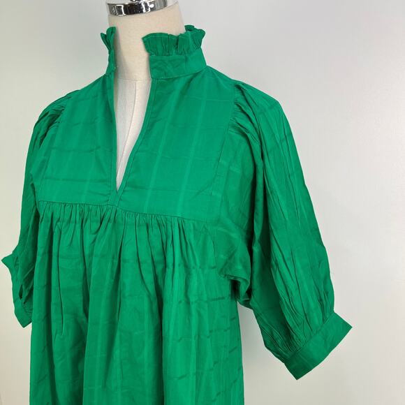 Never A Wallflower High Neck Dress Kelly Green Windowpane Cotton - Picture 3 of 9